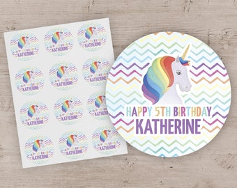 Unicorn Party Favor Stickers, Unicorn Birthday Treat Bag Labels, Unicorn Party Favor Treat Bag Stickers Labels - Set of 12