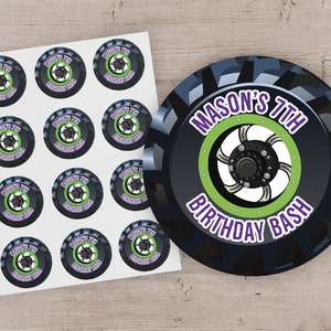 Monster Truck Birthday Stickers, Personalized Party Favor Labels, Set of 12