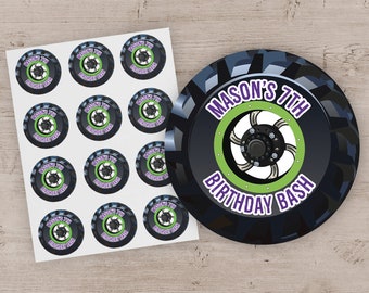 Monster Truck Party Favor Stickers, Monster Truck Birthday Treat Bag Labels, Monster Truck Party Favor Treat Bag Stickers Labels - Set of 12