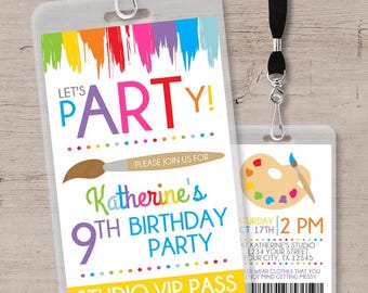 Art Birthday VIP Pass Invitation: Paint Party Invite (Digital Download)