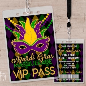 Mardi Gras Masquerade Party VIP pass Invitations - DIY U Print