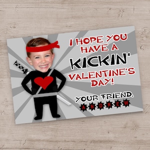 Ninja Valentinstag Karten - Lustige Kinder Valentinstag Karten mit Ihrem Foto hinzugefügt - Jungen oder Mädchen Druckbare Valentinstag Karte