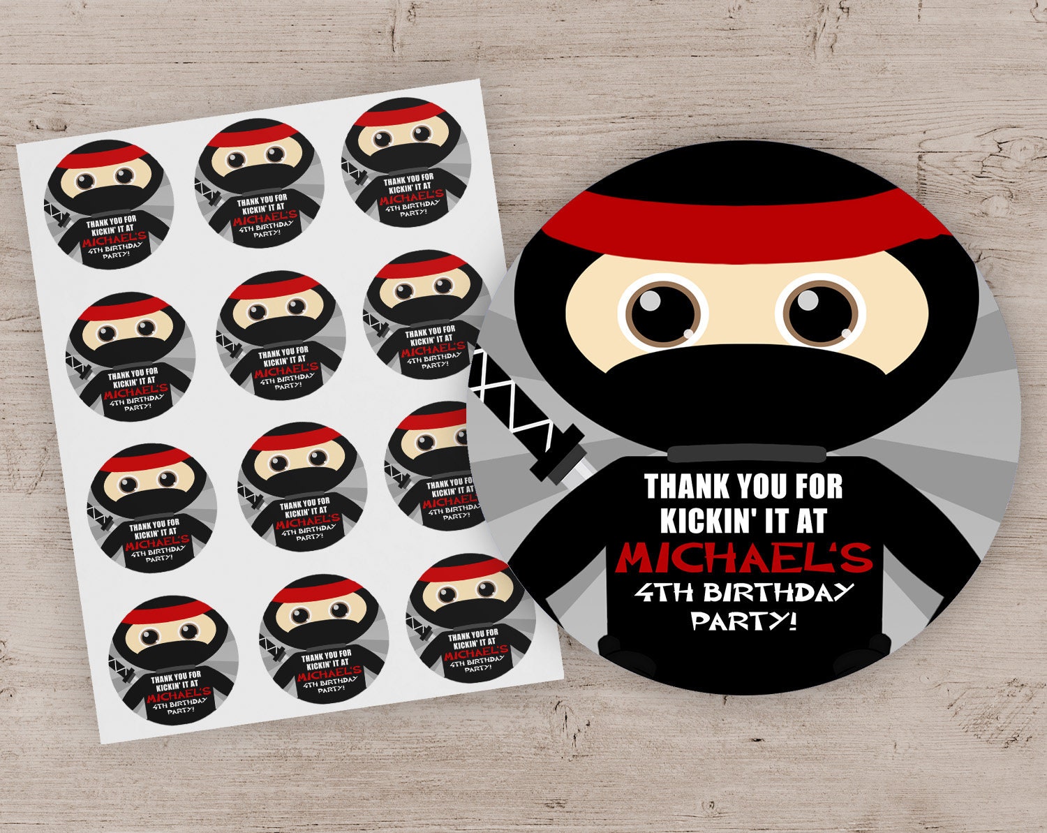 Groovy Sticker Ninja Ninja Birthday Party Favor Stickers - Set of 12 - Etsy