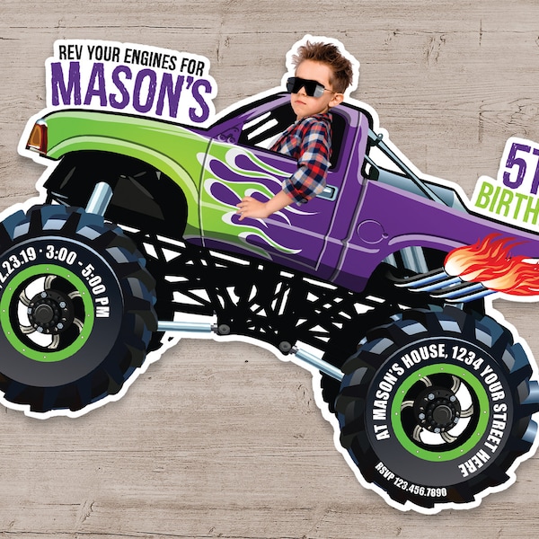 Monster Truck Einladung, Monster Truck Geburtstagseinladungen, Monster Truck Geburtstagsparty, druckbare personalisierte Monster Truck Einladungen