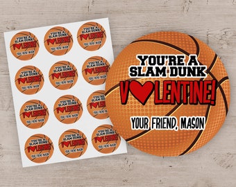 Printable Basketball Valentine Tags, Basketball Valentine's Favor Tags, Basketball Valentines Favor Labels, Sports Valentine's Day