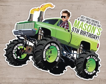 Personalized Monster Truck Birthday Invitations: Die-Cut Party Invites