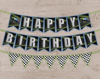 Monster Truck Happy Birthday Banner, Birthday Party Decorations, Monster Truck Banner Decor, Monster Truck Party Supplies, Printable