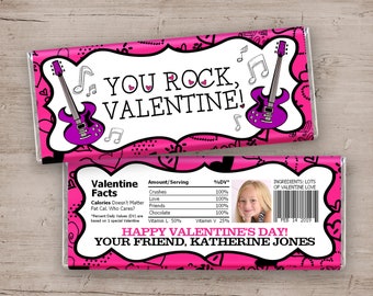 You Rock Valentine - Valentine's Day Party Favors Candy Bar Wrappers - Printable Valentines Chocolate Wrapper Card