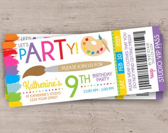Art Birthday Invitation: Painting Party Ticket Style