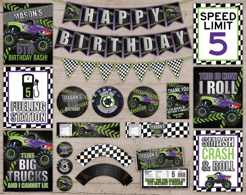 Monster Truck Invitation, Monster Truck Birthday Party Invitations, Monster Truck Party Decorations, VIP Pit Pass Birthday Decor Invites image 3