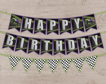 Monster Truck Birthday Banner: Checkered Flags (Digital Download)
