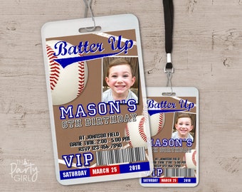 Baseball Birthday Party VIP PASS Style Invitations, Printed Baseball Party Favors, Baseball Party Invites, Home Run Birthday Party