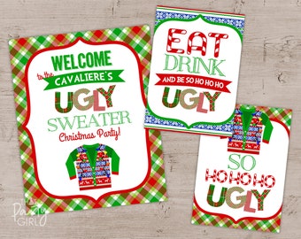 Ugly Sweater Party, Ugly Sweater Party Signs, Eat Drink & Be Ugly, Tacky Sweater Party, Ugly Christmas Sweater Party Decor, Printable DIY