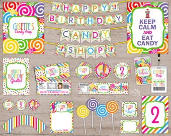 Candy Shop Birthday Party Package Favors Banners Decorations - Printable DIY
