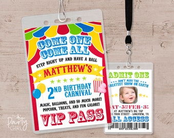 Invitación VIP de circo: Fiesta de cumpleaños de carnaval (Descarga digital)