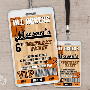 Basketball Birthday Party VIP Pass Style Invitations Printable DIY image 1