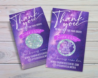 Galaxy Scratch Off Thank You Cards, Small Business Thank Yous, Customer Coupon Cards, Scratch Off Game, Business Scratch Offs, Custom