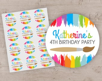 Art Party Favor Stickers, Art Birthday Party Treat Bag Labels, Painting Party Favor Treat Bag Stickers Labels - Set of 12