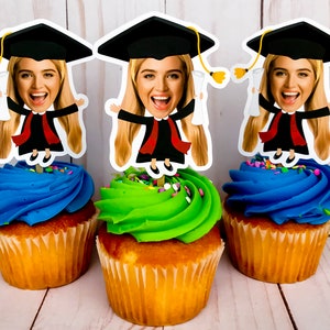 Graduation Photo Cupcake Toppers, Graduation Party Face Cupcake Toppers, Graduation Party Decorations, Graduate Party Favors, Picture Topper image 2