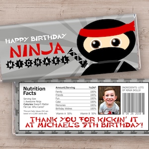 Ninja Candy Bar Wrapper, Ninja Party Favors, Ninja Thank You, Ninja Birthday Party, Ninja Party Decorations, Ninja Birthday Favors