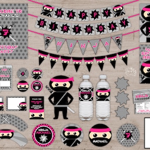 Ninja Gastgeschenke, Ninja Geburtstagsparty, Ninja Partydekoration, Ninja Partygirlanden, Ninja Partyschilder, Ninja Gastgeschenke