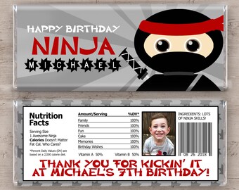 Ninja Birthday Candy Bar Wrapper: Personalized Party Favor (Digital Download)