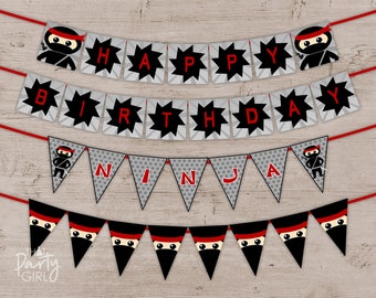 Ninja Birthday Party Banner: Instant Download Decorations (PDF)