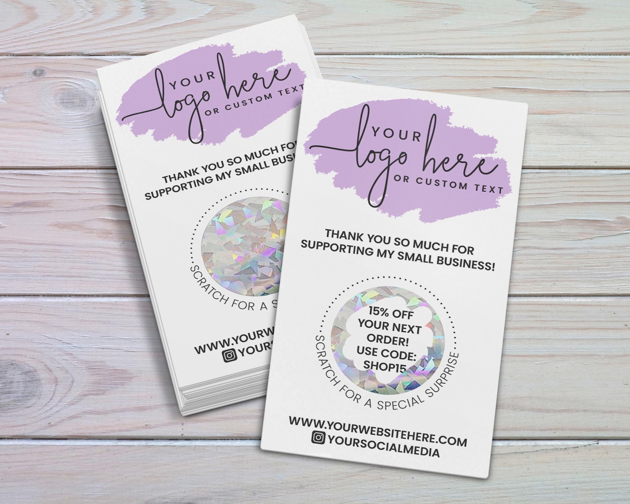 Custom Scratch Off Thank You Cards, Personalized Logo Small 