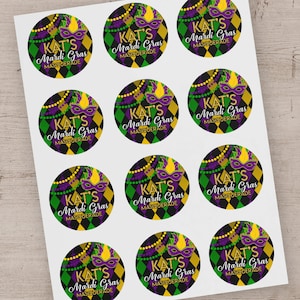 Mardi Gras Party Favor Stickers, Mardi Gras Birthday Party Treat Bag Labels, Mardi Gras Party Favor Treat Bag Stickers Labels Set of 12 image 3