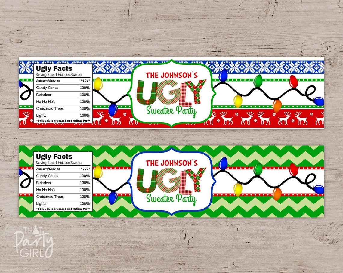 Ugly Sweater Water Bottle Labels Ugly Sweater Party Decor - Etsy