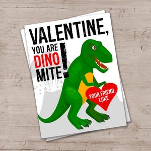 Kids Dinosaur Valentine&#39;s Card: T Rex Dino-Mite Printable (Digital Download)