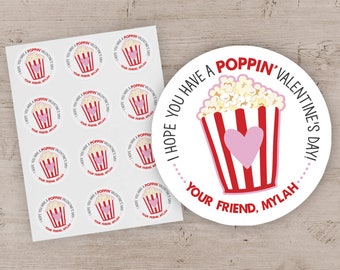 Druckbare Valentinstag Tags, Kinder Valentinstag, Popcorn Valentine Sticker, Poppin' Valentines, Popcorn Valentine Etiketten, Digitale Datei - DIY