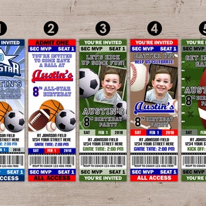 Sports Birthday Party Ticket Style Invitations Favors MVP image 2