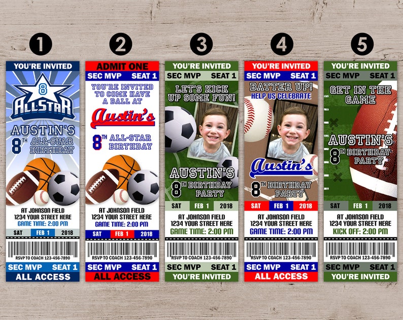 Sports Birthday Party Ticket Style Invitations Favors MVP image 2