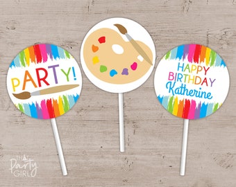 Art Party, Art Birthday Party, Art Party Cupcake Toppers, Art Party Favors, Art Party Tags, Painting Party, Painting Birthday Party, Cupcake