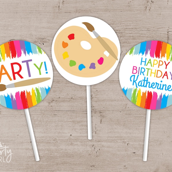 Art Party, Art Birthday Party, Art Party Cupcake Toppers, Art Party Favors, Art Party Tags, Painting Party, Painting Birthday Party, Cupcake