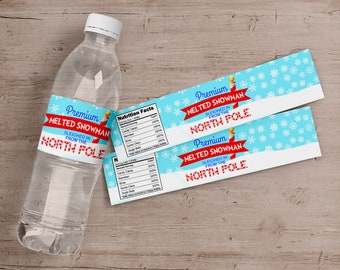 Melted Snowman Christmas Holiday Party Water Bottle Labels, Melted Snow Water Bottle Labels, Melted Snow Drink Labels, DIY, Instant Download