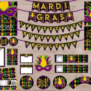 Mardi Gras Party Favor Stickers, Mardi Gras Birthday Party Treat Bag Labels, Mardi Gras Party Favor Treat Bag Stickers Labels Set of 12 image 4