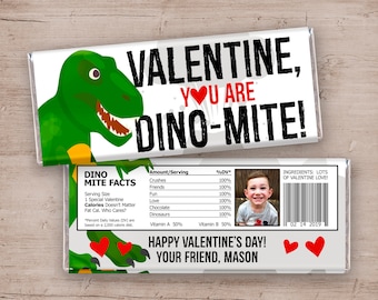 Dinosaur Valentine Candy Bar Wrappers - Dino-Mite Valentines - Personalized Dinosaur Valentine's Day Printable