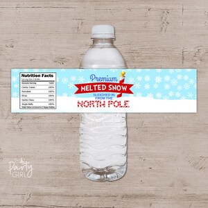 Melted Snow Christmas Holiday Party Water Bottle Labels, Melted Snow Water Bottle Labels, Melted Snow Drink Labels, DIY, Instant Download
