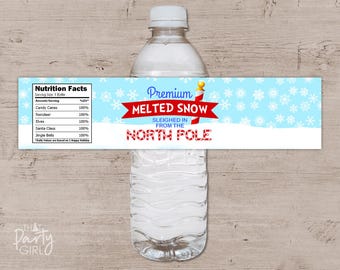 Melted Snow Water Bottle Labels: Christmas Party Printable (Digital Download)