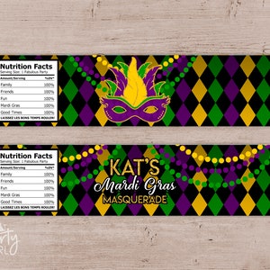 Mardi Gras Masquerade Party Water Bottle Labels DIY U Print image 2