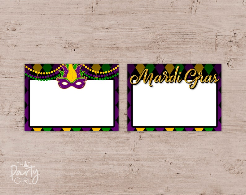 Mardi Gras Party Food Tent Labels Place Cards Printable DIY INSTANT DOWNLOAD