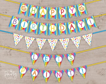 Art Birthday Party Banner: "Happy Birthday!" & "Let's Paint!" (PDF)