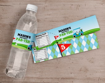 Printed Golf Water Bottle Labels, Golf Birthday Par-Tee Party Water Bottle Labels, Sports Birthday Party Favors