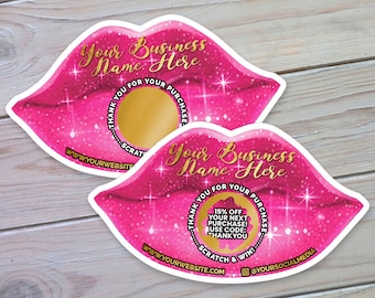Lips Scratch Off Cards, Makeup Spa Salon Lip Gloss Business Thank You Cards, Scratch Off, Coupon, Small Business, Customer Thank You Notes