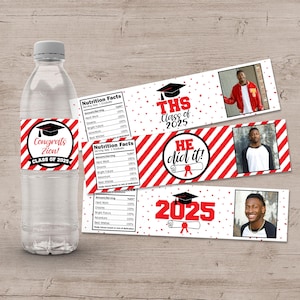 Graduation Party Water Bottle Labels, 2025 Graduation Party Decorations, High School or College Graduate, Graduation Stickers, Printed Drink