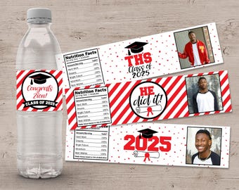 Graduation Party Water Bottle Labels, 2025 Graduation Party Decorations, High School or College Graduate, Graduation Stickers, Printed Drink