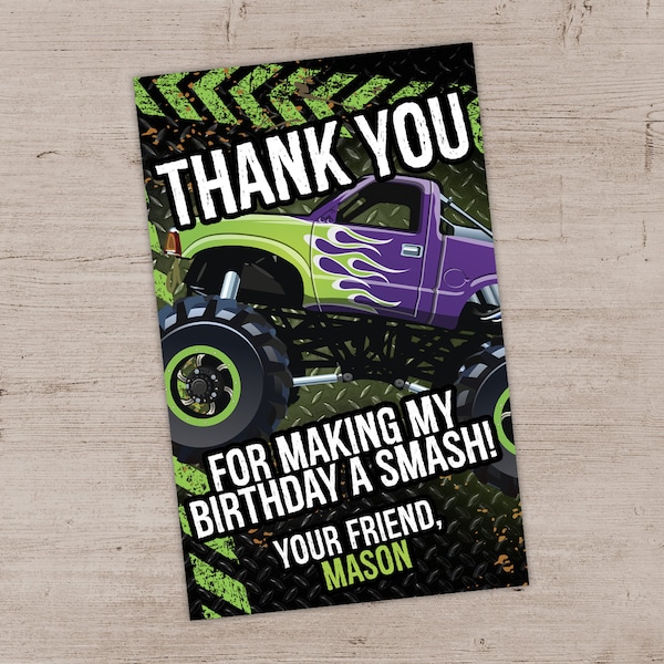 Monster Truck Thank You Tags, Birthday Party Thank You Notes, Monster Truck Birthday Party, Monster  Party Tags, Printable Thank Yous
