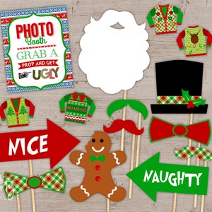 Ugly Sweater Party Photo Booth Props: Garland, Sign (Instant Download)